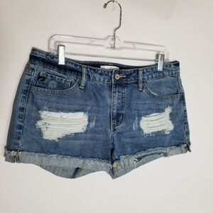 KanCan Jean Shorts Women's Large Mid Rise Distressed Destroyed Cut Off 34 Waist